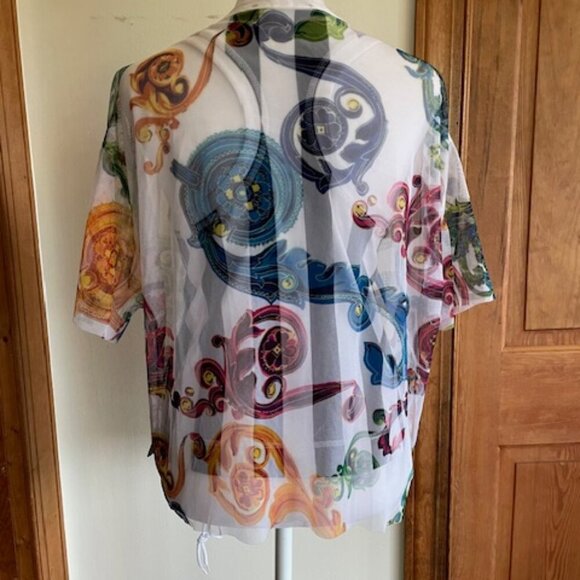 VERSACE JEANS COUTURE Black/White Racerback Tulle Baroque Jewels Overlay Top S - Picture 11 of 17